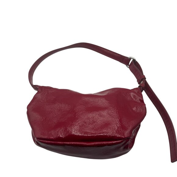 Zara Red Faux Leather Shoulder Bag Adjustable Strap Glossy Finish Modern Compact - Picture 5 of 5